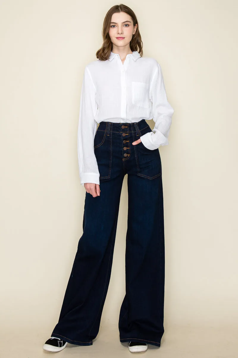 PW510-DK Front Pocket detailing high waist wide Leg