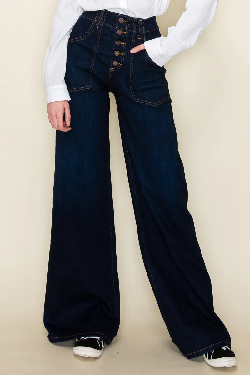 PW510-DK Front Pocket detailing high waist wide Leg