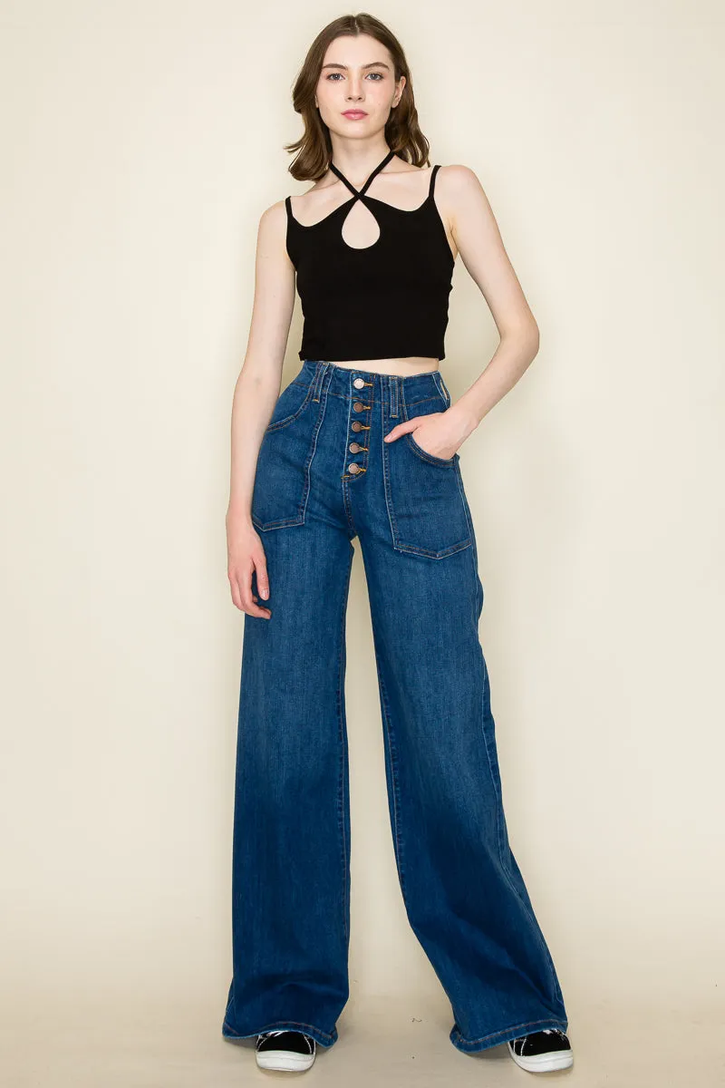 PW510-L Front Pocket detailing high waist wide Leg