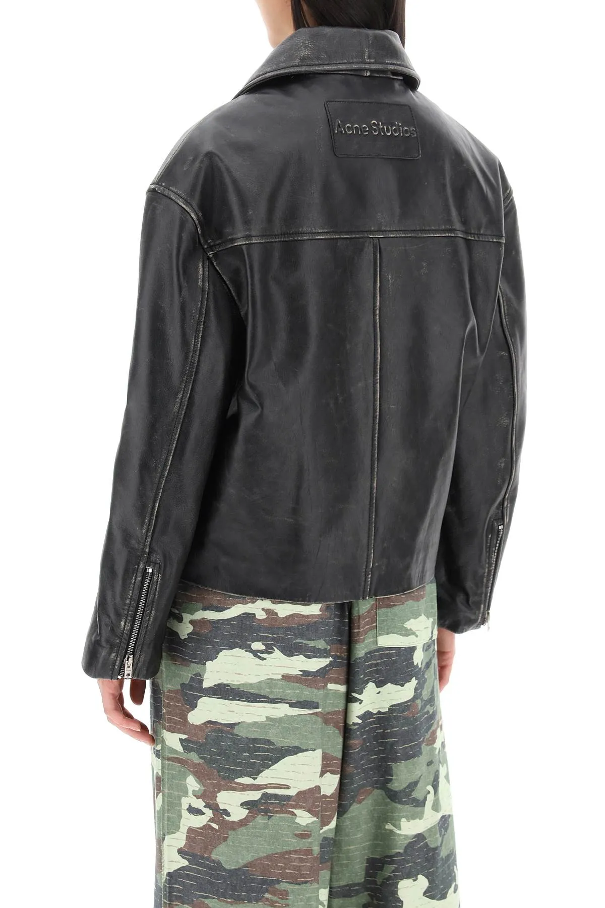 "vintage leather jacket with distressed effect