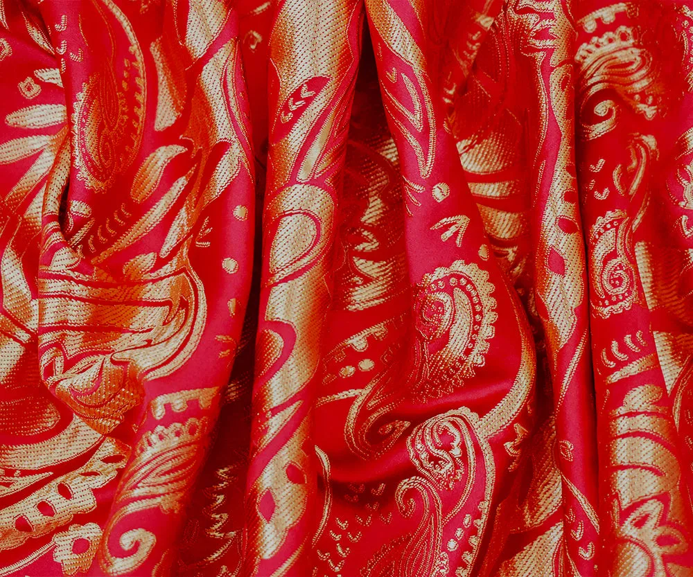 Red-Brown Polyester Paisley Baroque Pattern Chinese Brocade Fabric