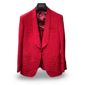 Red Switz Imported Silk Croc Brocade Dinner Jacket