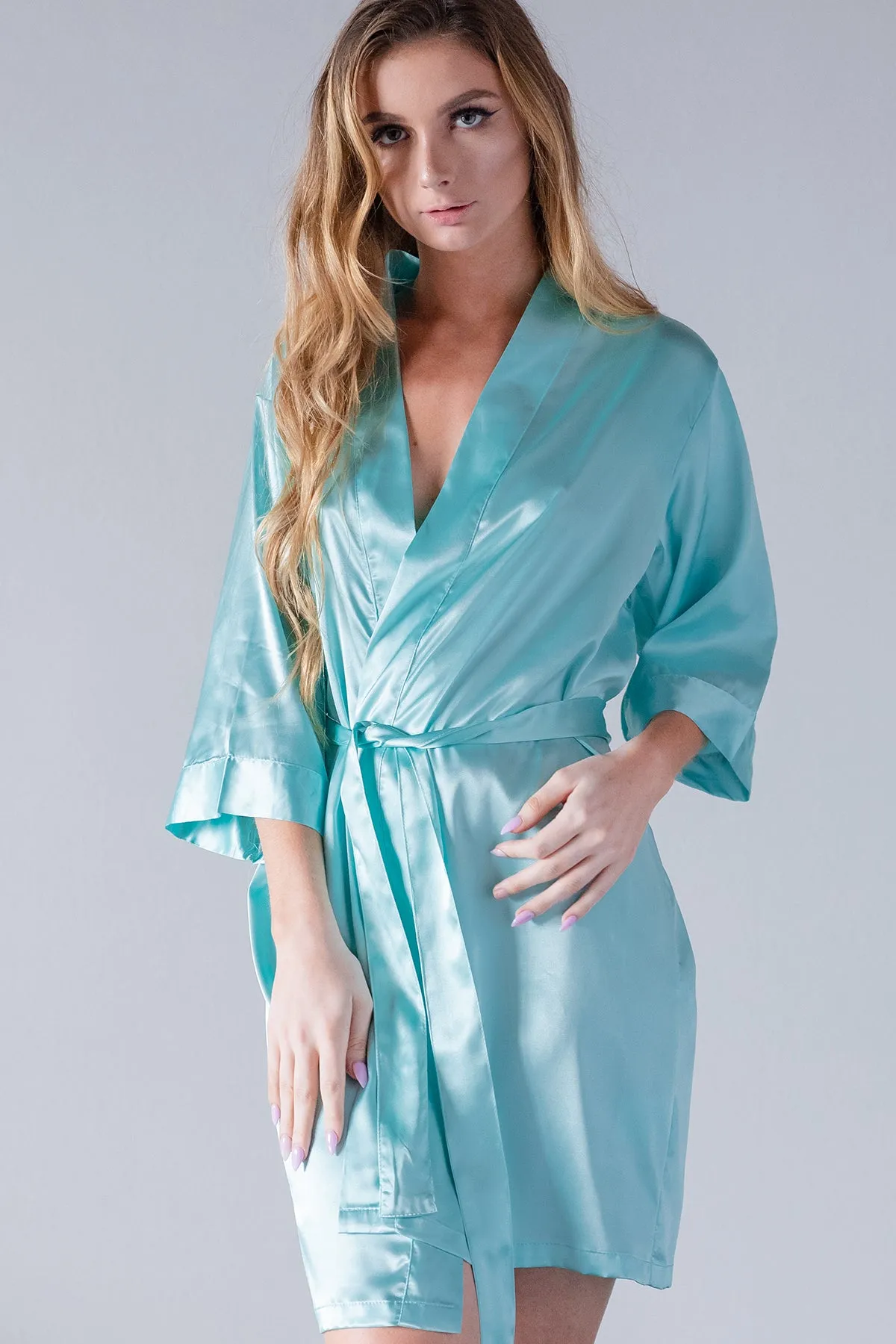 Robin's Egg Blue Satin Kimono Robe