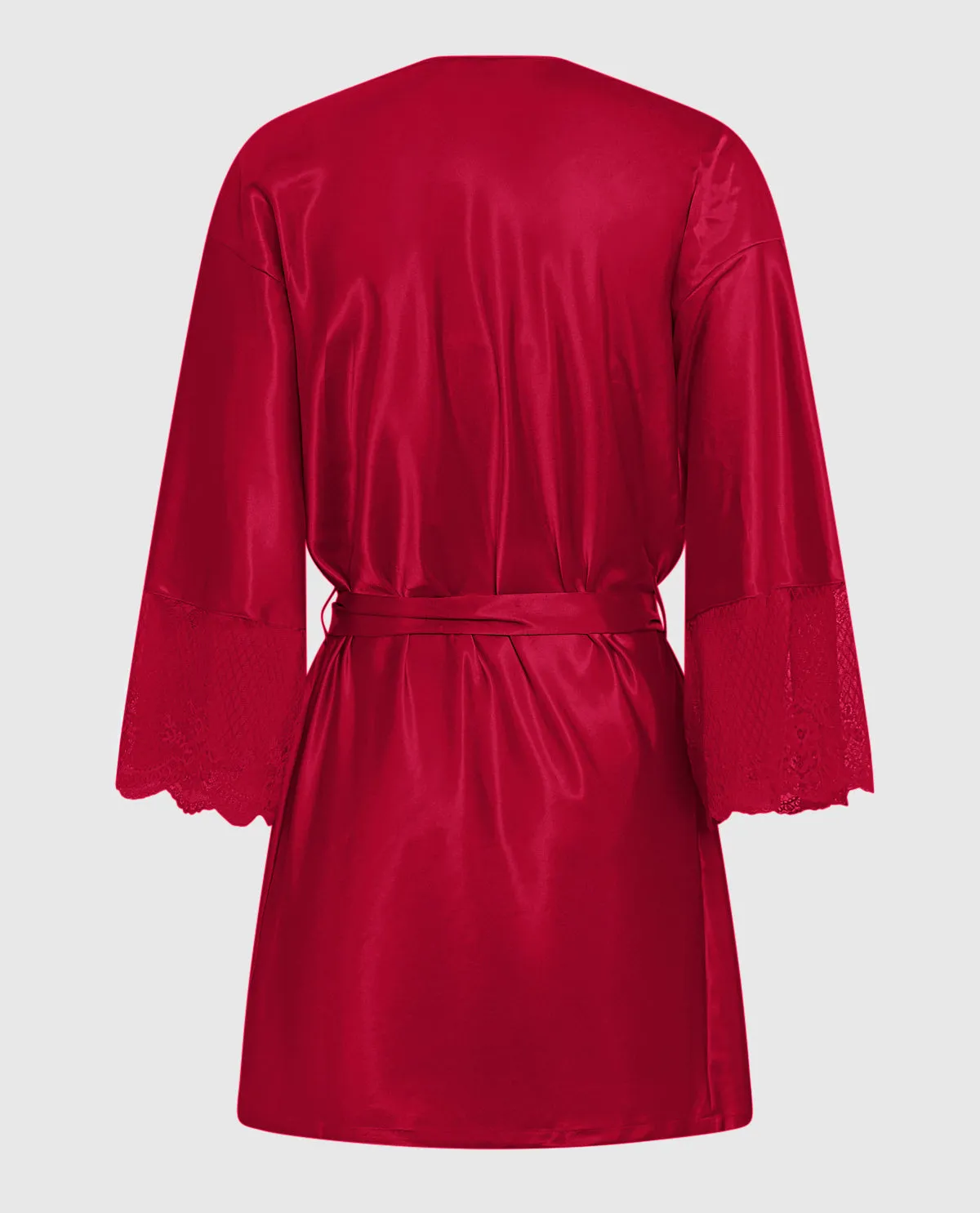 Satin Robe with Lace Trim Sleeve