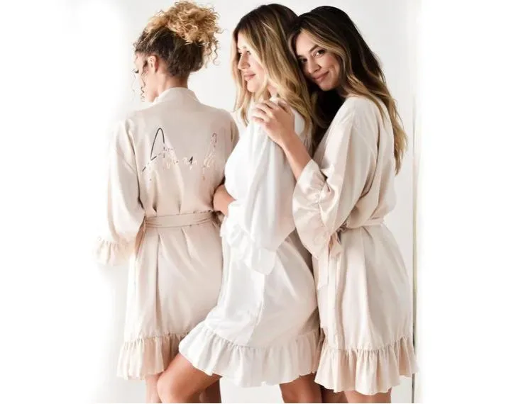 Satin Ruffle Robes for Bride and Bridesmaid