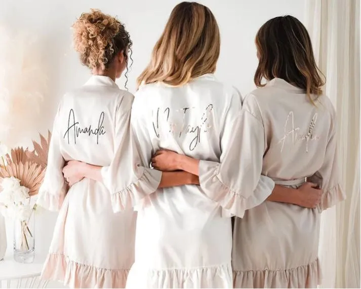 Satin Ruffle Robes for Bride and Bridesmaid