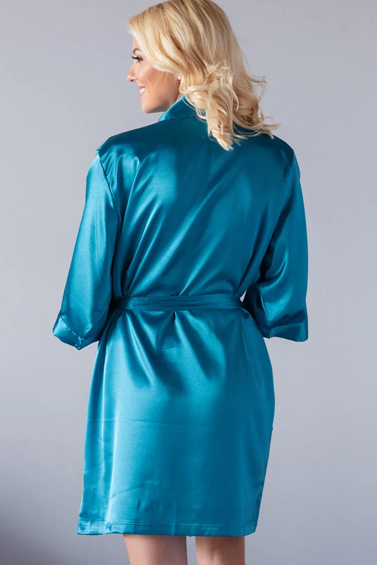 Scuba Blue Satin Kimono Robe