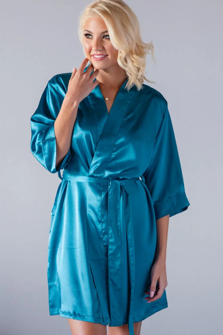 Scuba Blue Satin Kimono Robe