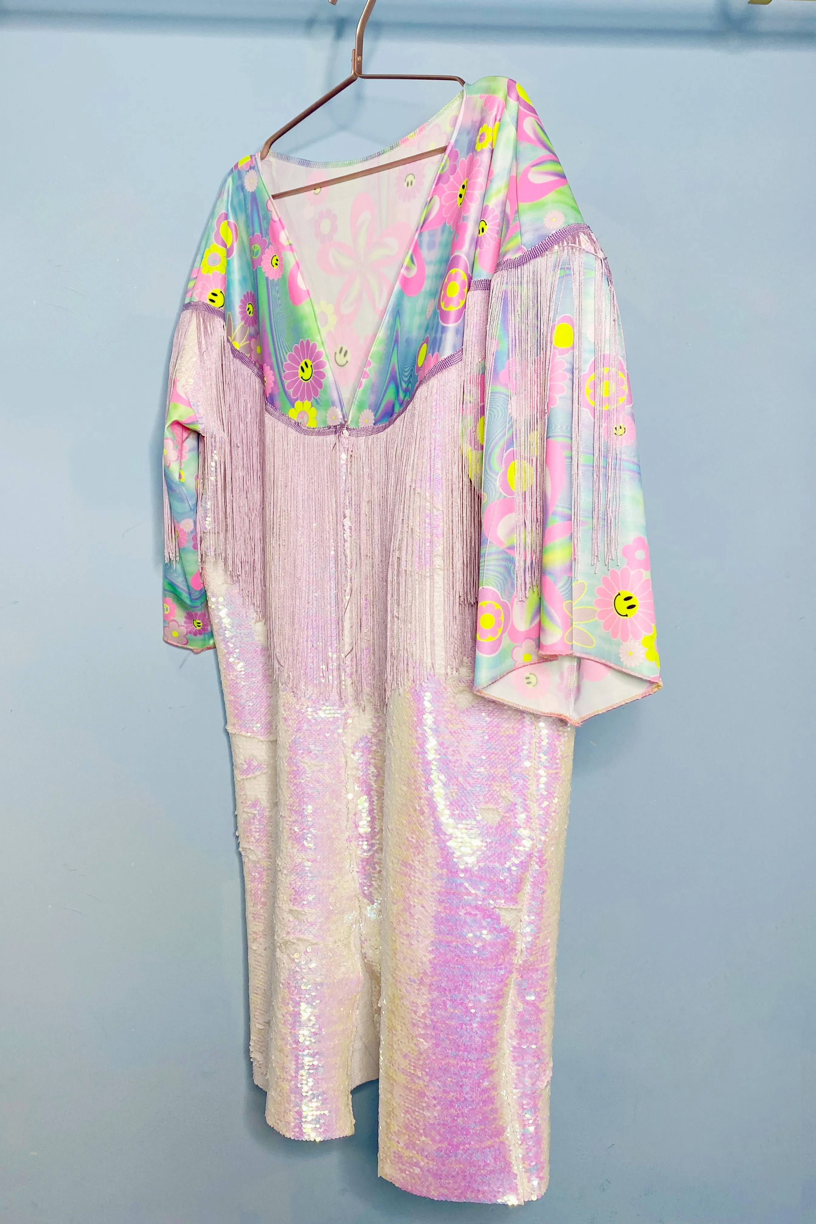 Sequin and Print Fringed Festival Kimono | 2 Colours | Loonigans