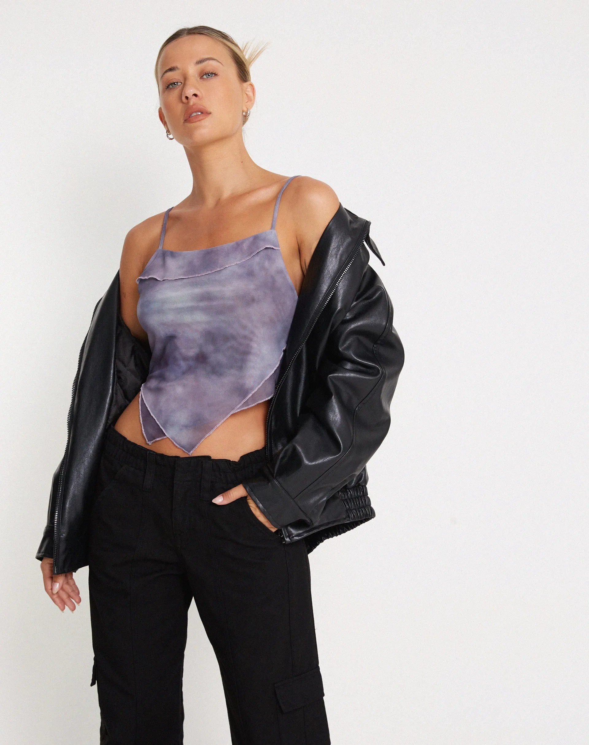 Shindu Printed Mesh Top in Smokey Gradients Purple