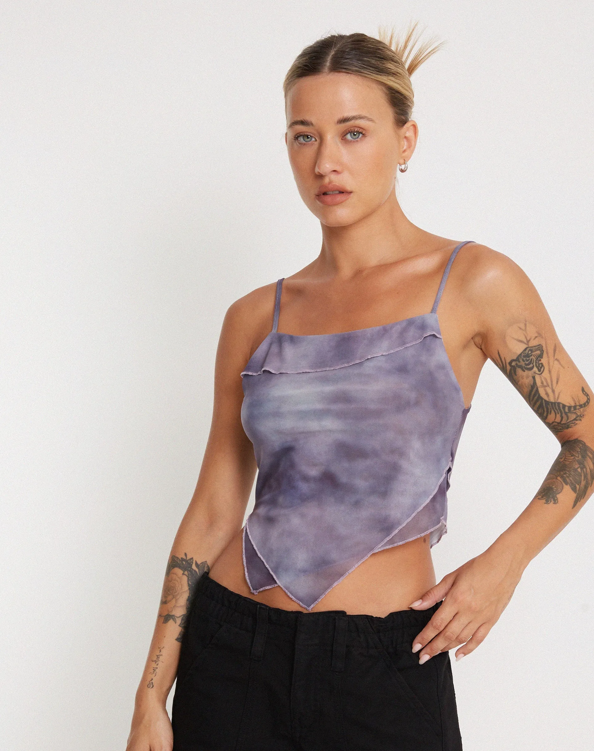 Shindu Printed Mesh Top in Smokey Gradients Purple