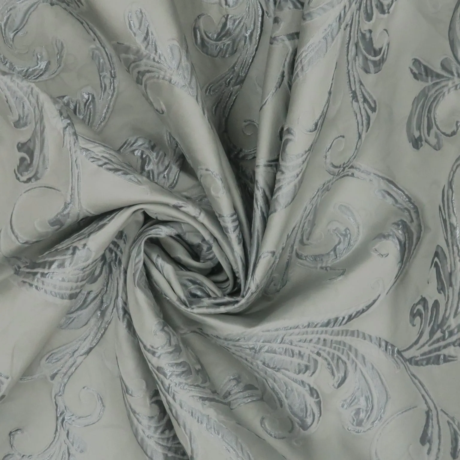 Silver Floral Abstract Brocade Fabric