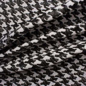 Silver Grey & Black Houndstooth Brocade