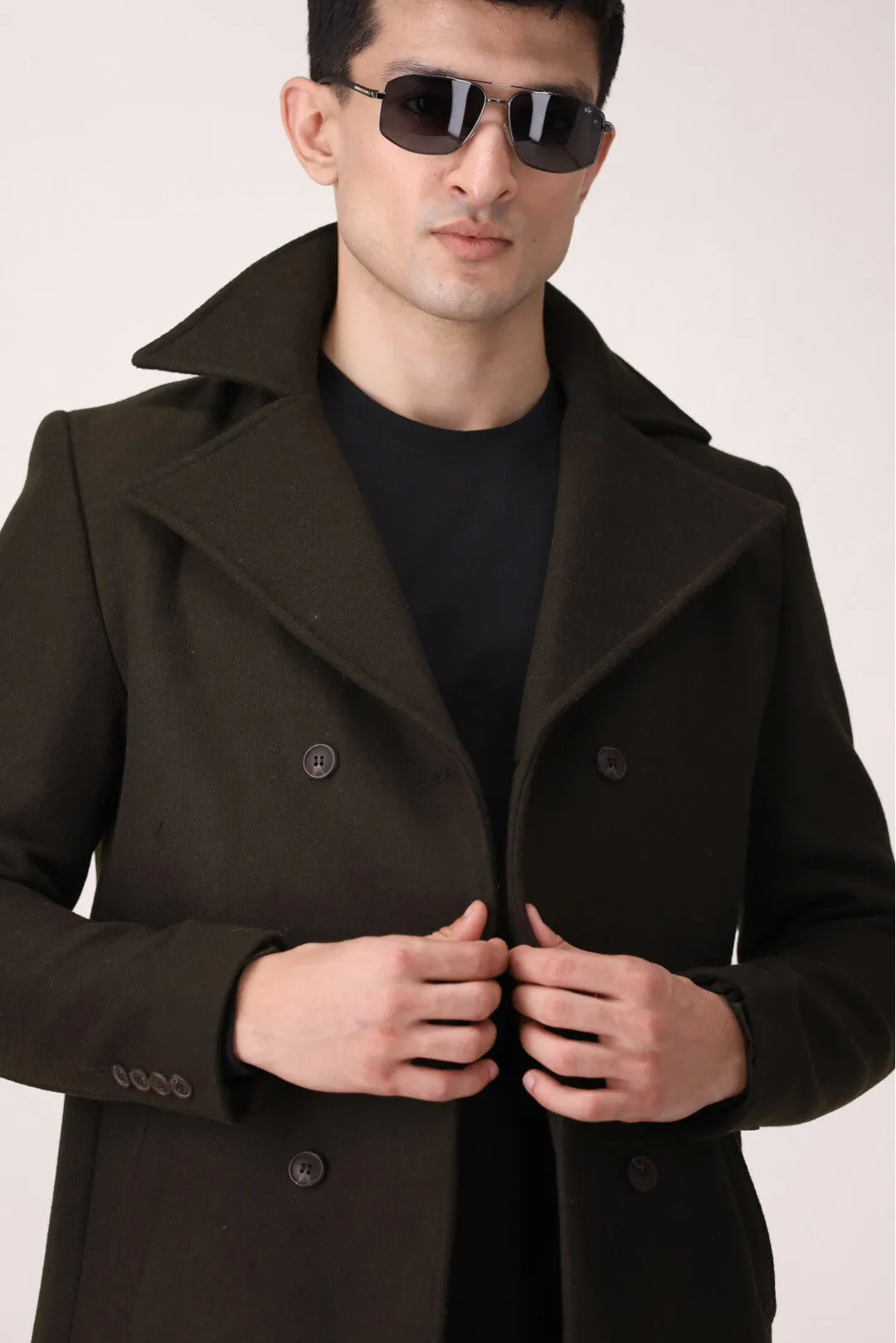 SOLID TRENCH COLLAR LONG COAT SLIM FIT