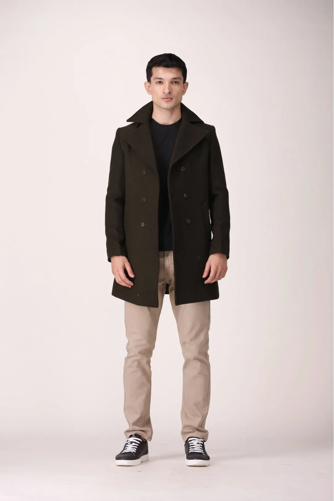 SOLID TRENCH COLLAR LONG COAT SLIM FIT