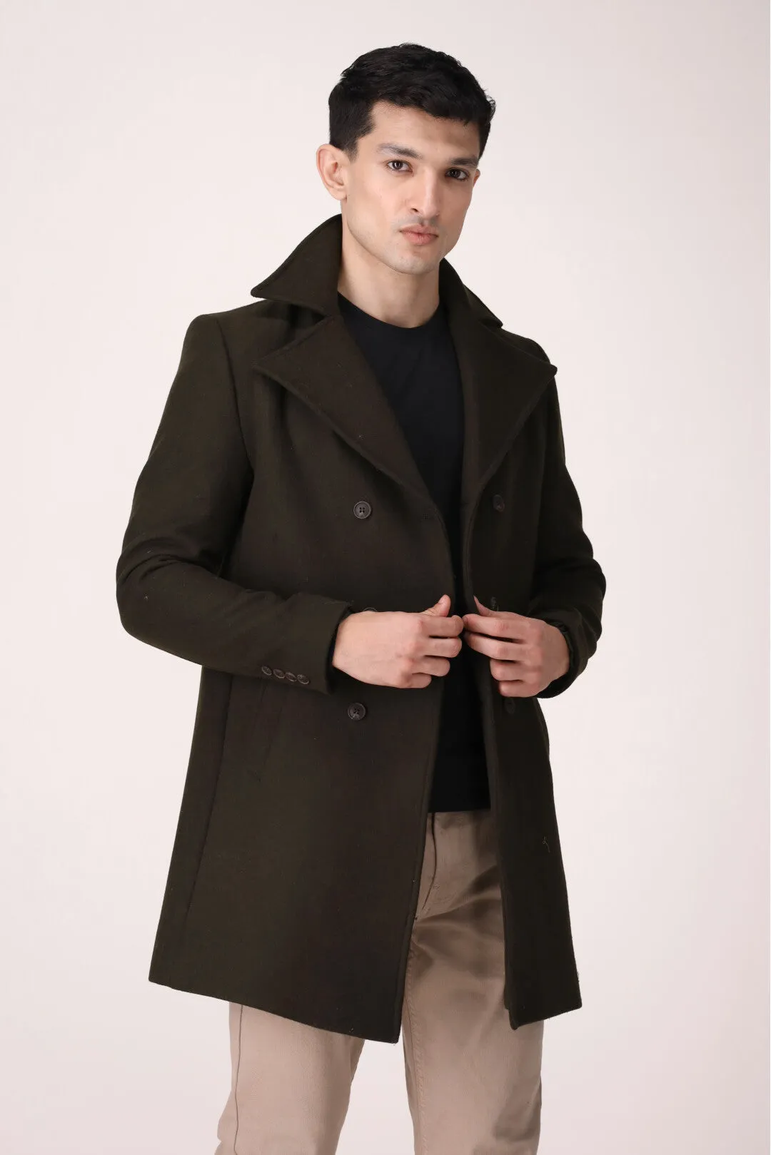 SOLID TRENCH COLLAR LONG COAT SLIM FIT