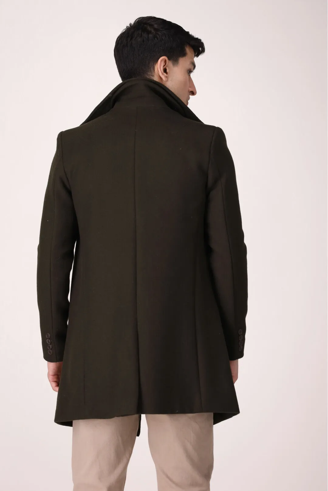 SOLID TRENCH COLLAR LONG COAT SLIM FIT