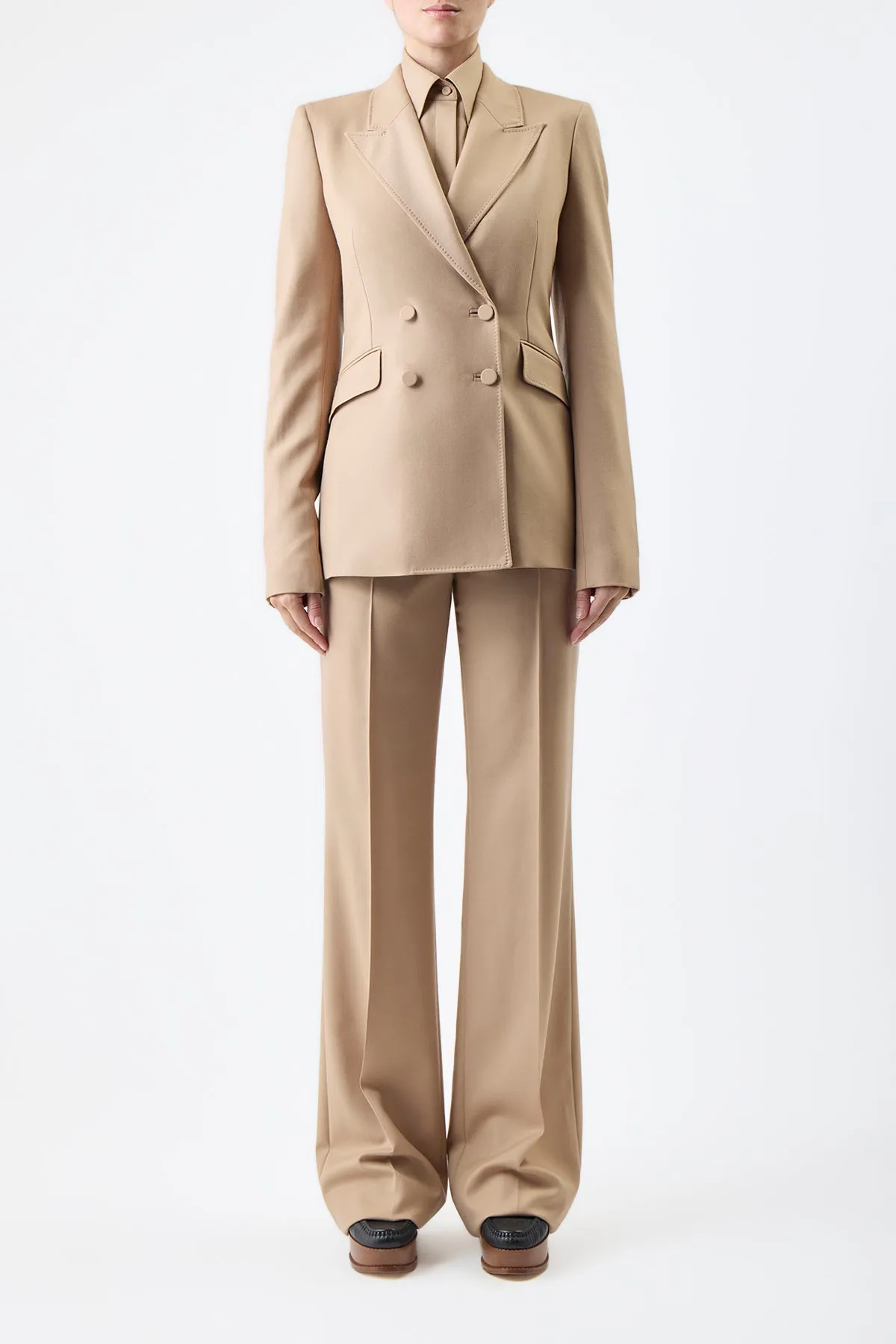 Stephanie Blazer in Camel Virgin Wool Twill