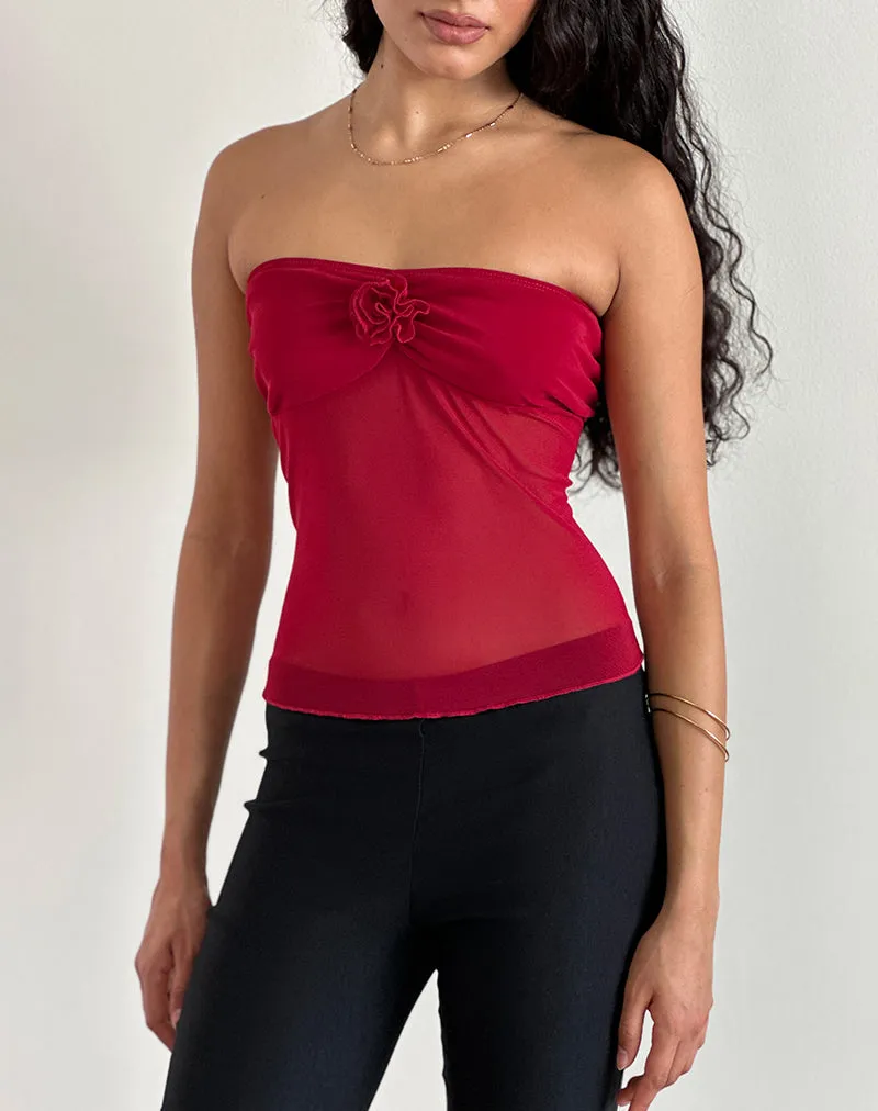 Sunniva Bandeau Top in Cherry Mesh