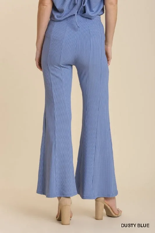 Umgee Soft Flare Bell Pants - Dusty Blue