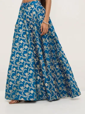 Vark Blue Brocade High-Rise Skirt