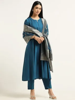 Vark Navy Kurta, Palazzos & Brocade Dupatta Set