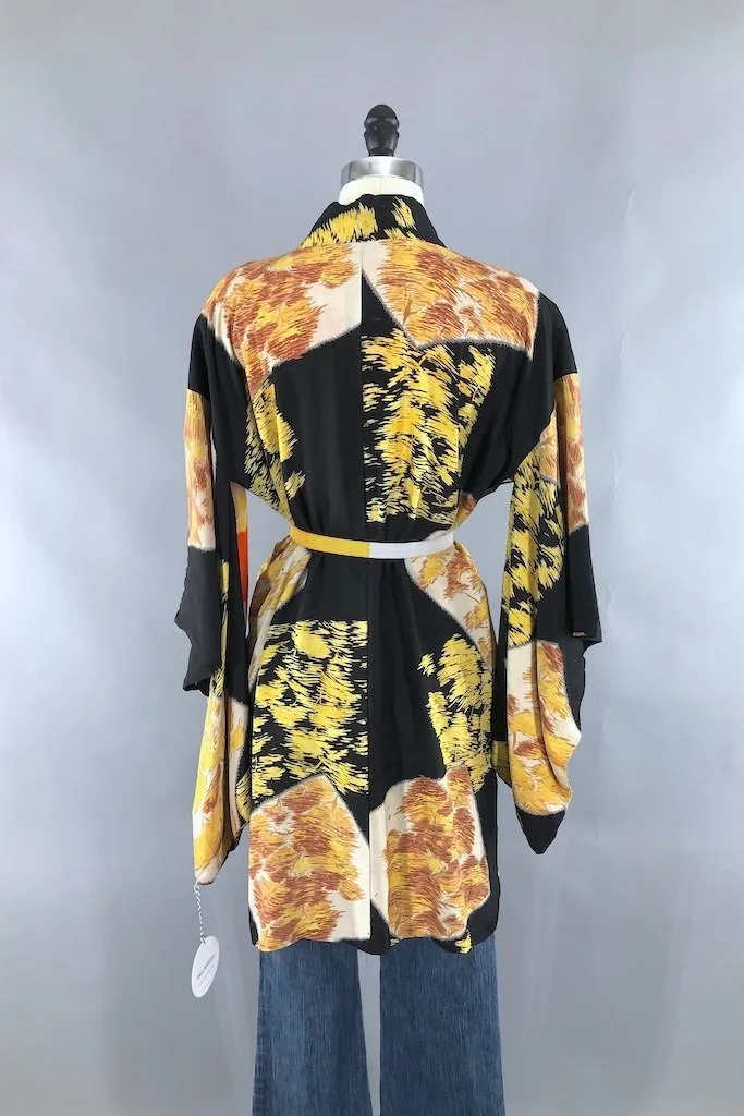 Vintage Black & Yellow Trees Kimono Cardigan