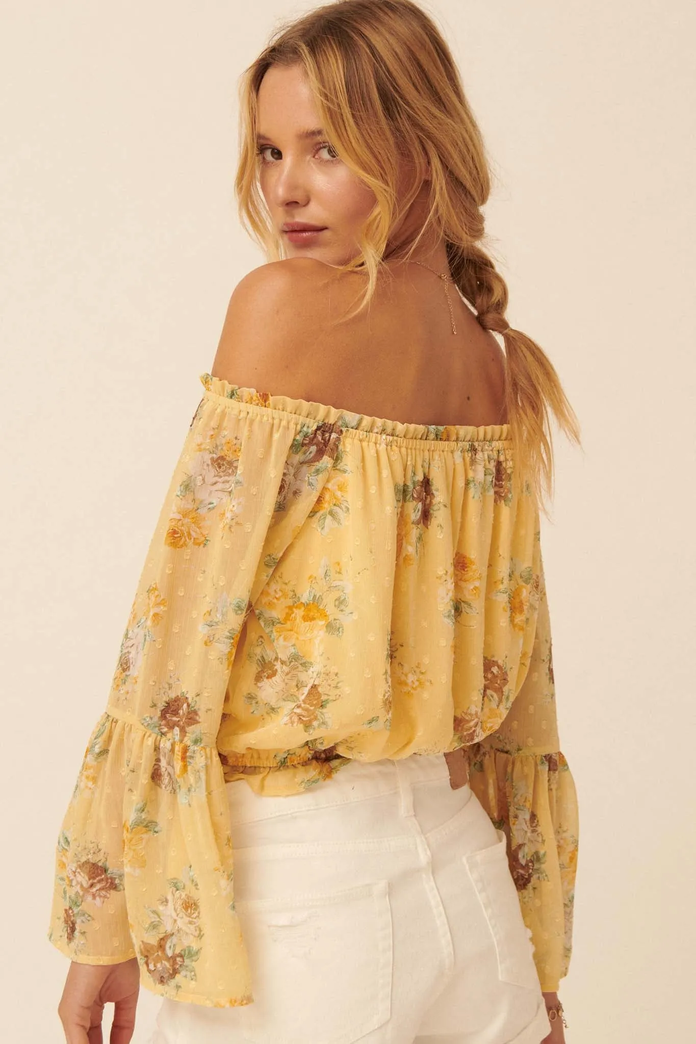 Wild Roses Off-Shoulder Floral Peasant Top