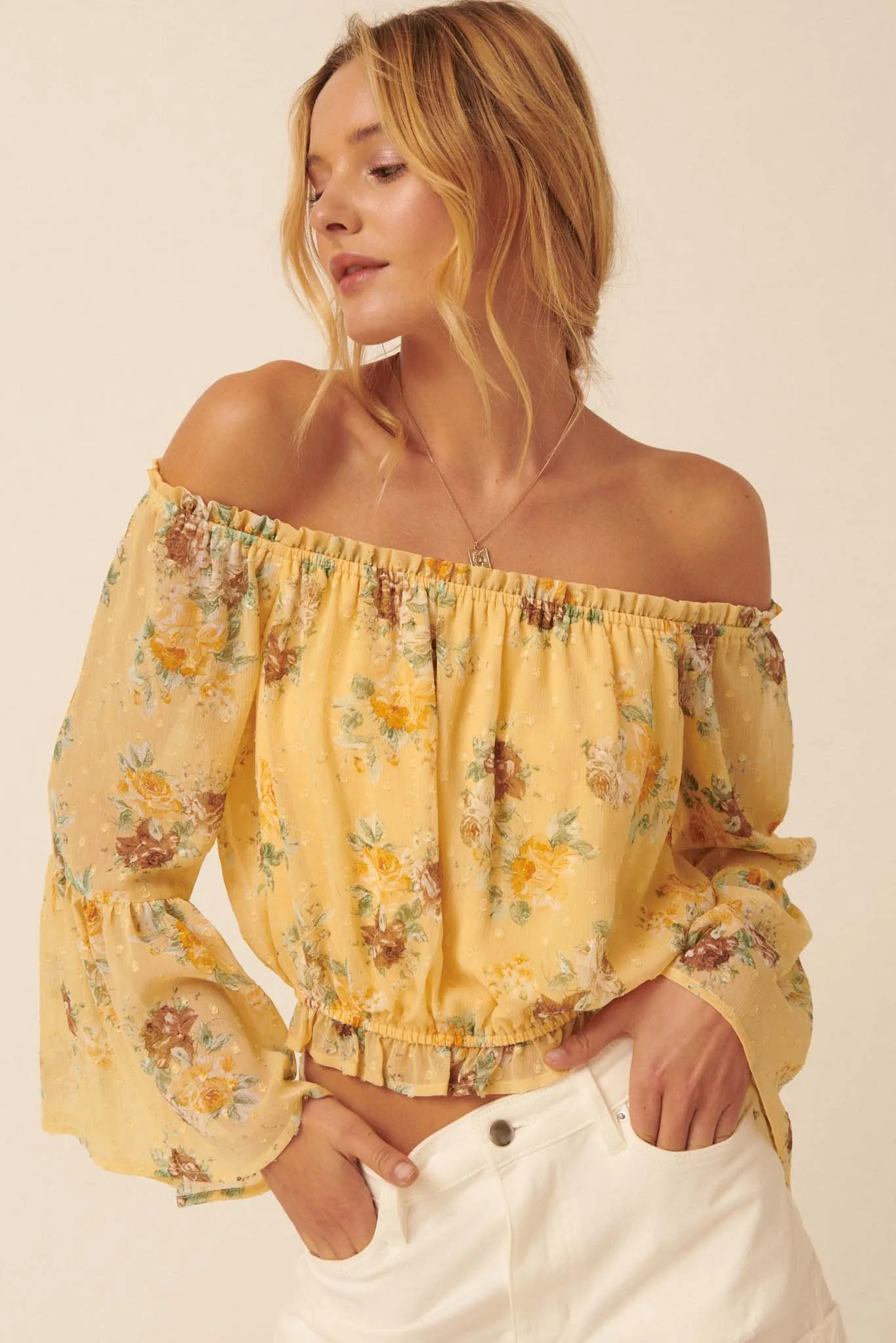 Wild Roses Off-Shoulder Floral Peasant Top