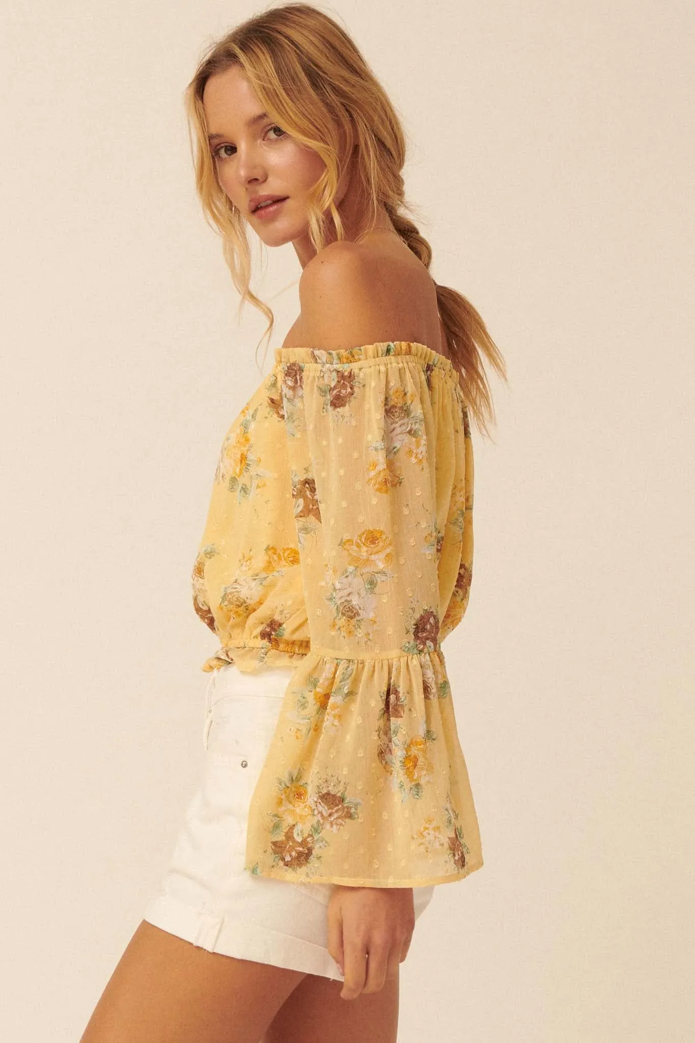 Wild Roses Off-Shoulder Floral Peasant Top