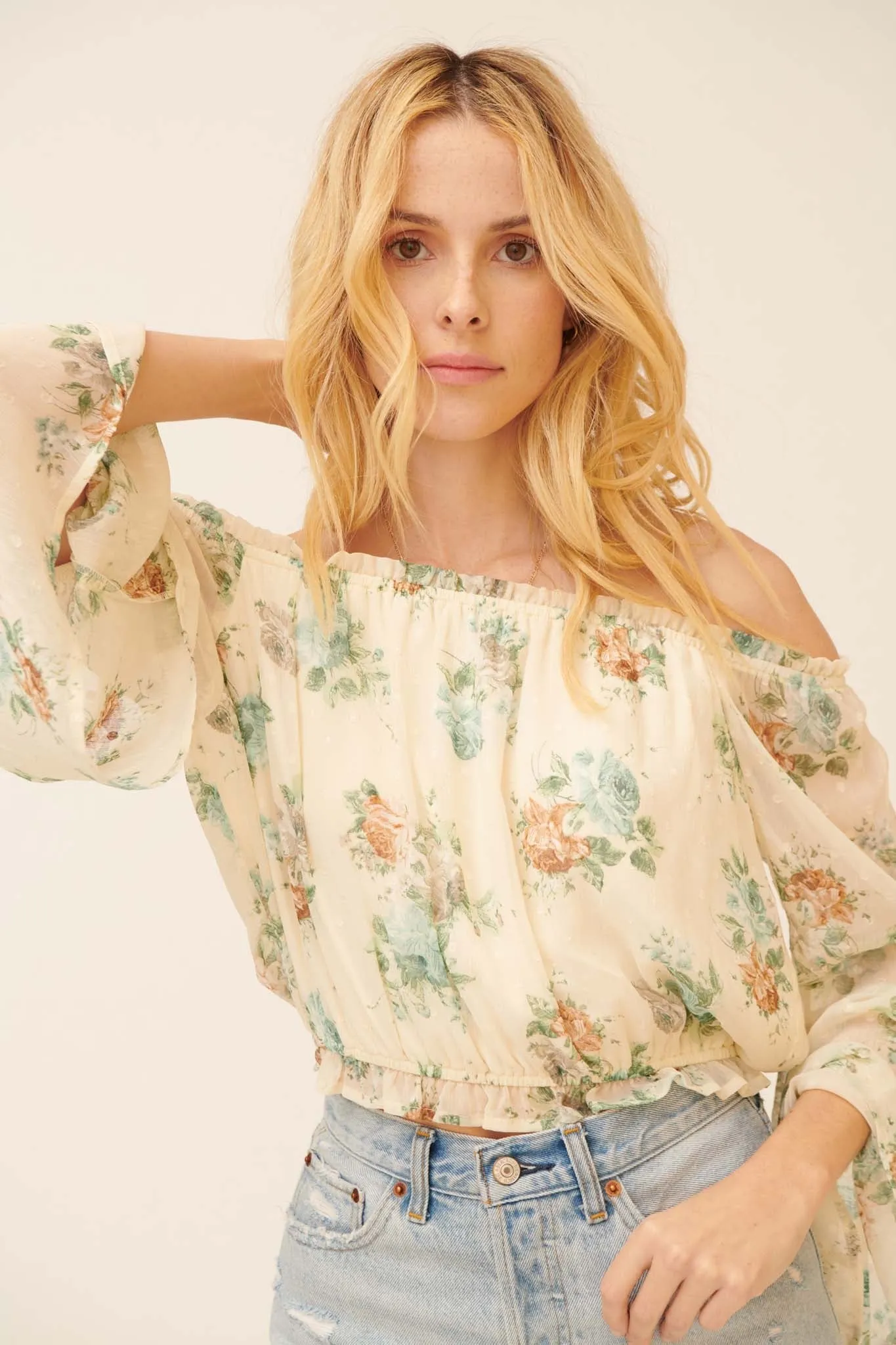 Wild Roses Off-Shoulder Floral Peasant Top