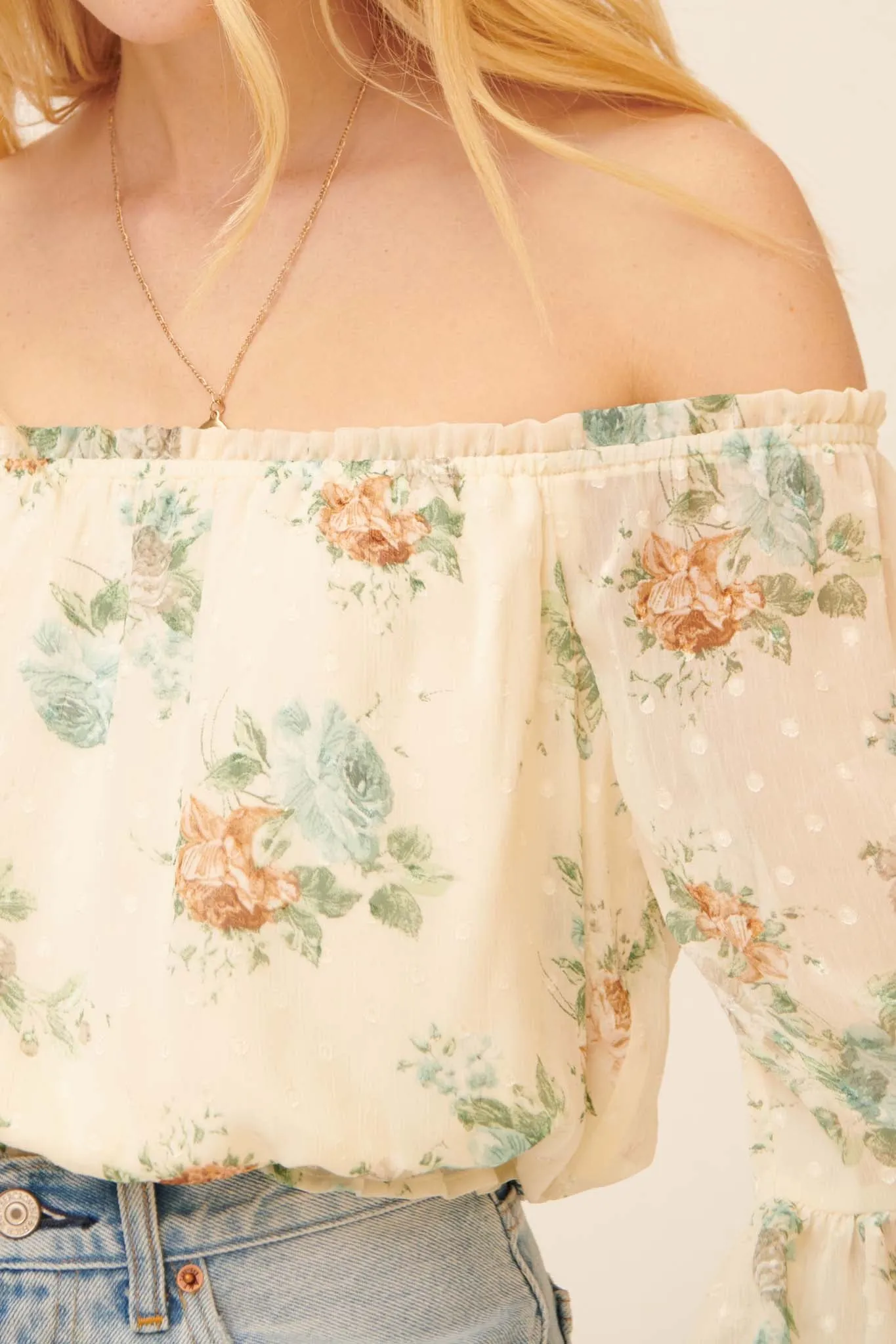 Wild Roses Off-Shoulder Floral Peasant Top