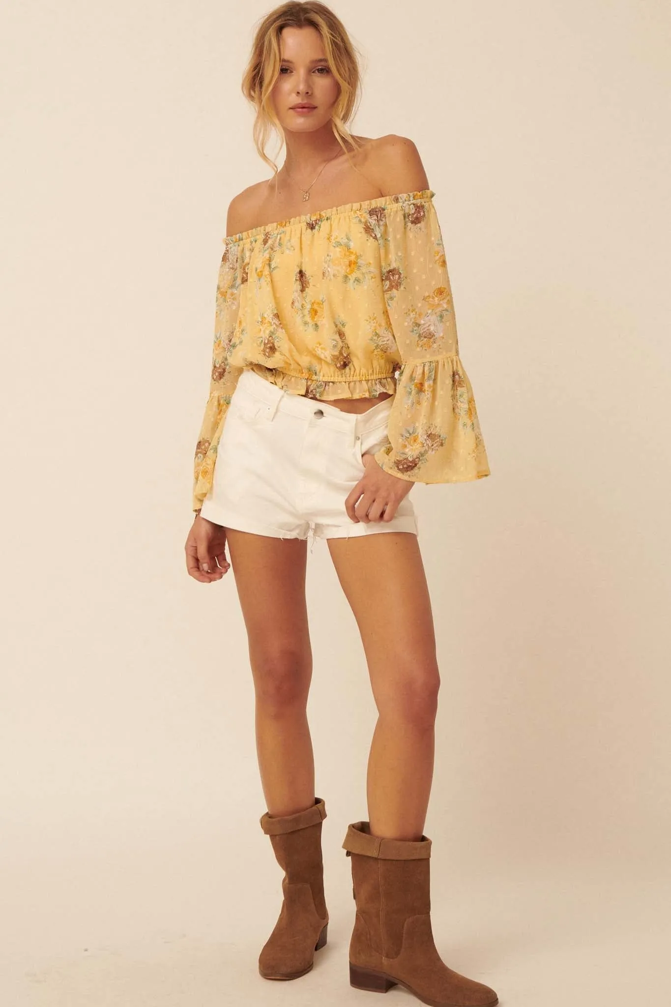 Wild Roses Off-Shoulder Floral Peasant Top