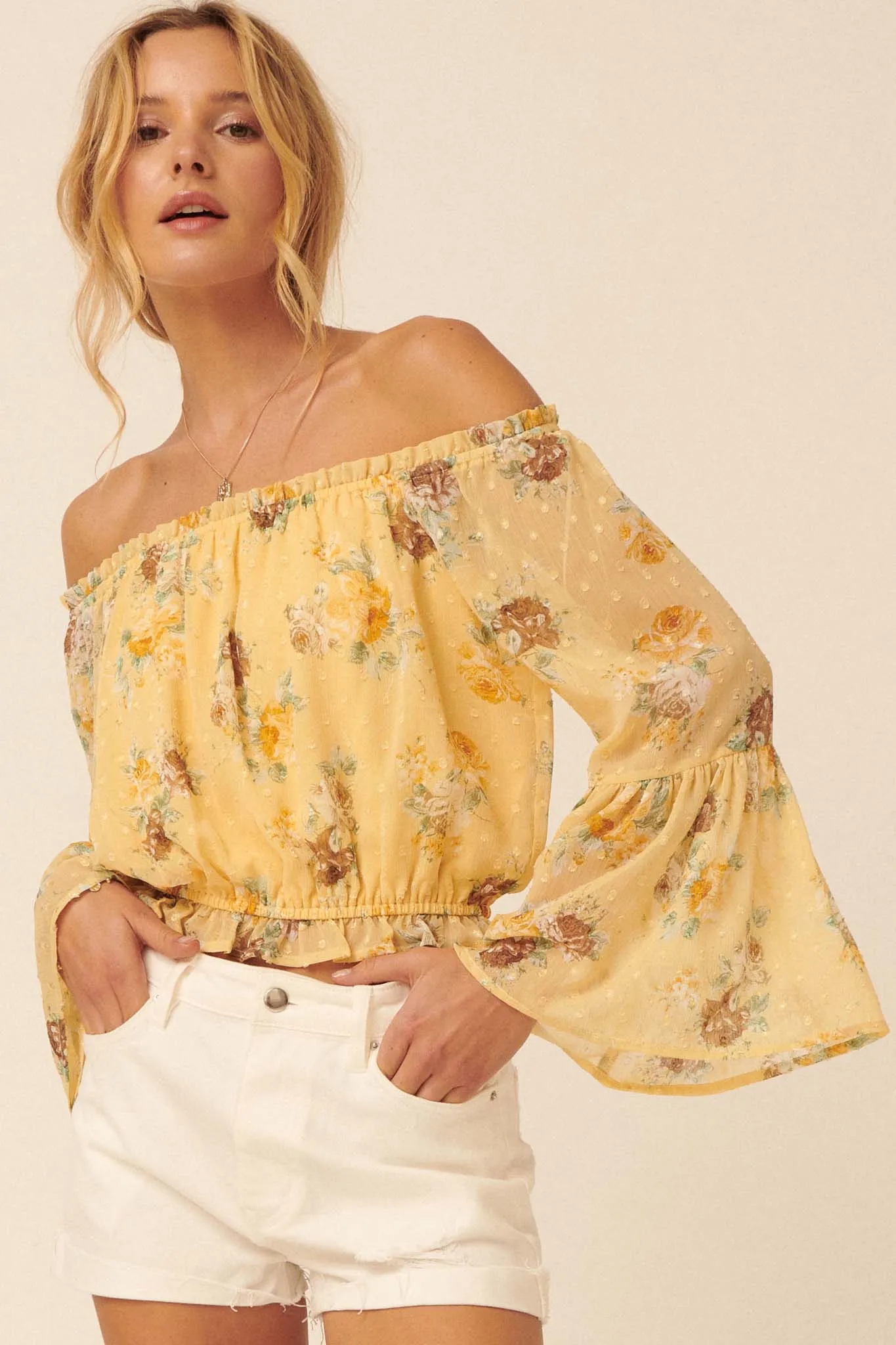 Wild Roses Off-Shoulder Floral Peasant Top