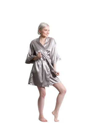 Woman’s Classic Satin Kimono Short Robe, Luxury & Lightweight, Comfortable Robe, (Grey)