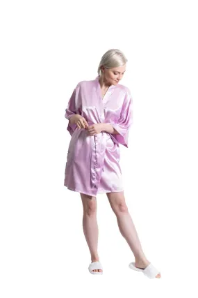 Woman’s Satin Kimono Short Robe, Luxury & Lightweight, Comfortable Robe, (Lavender)