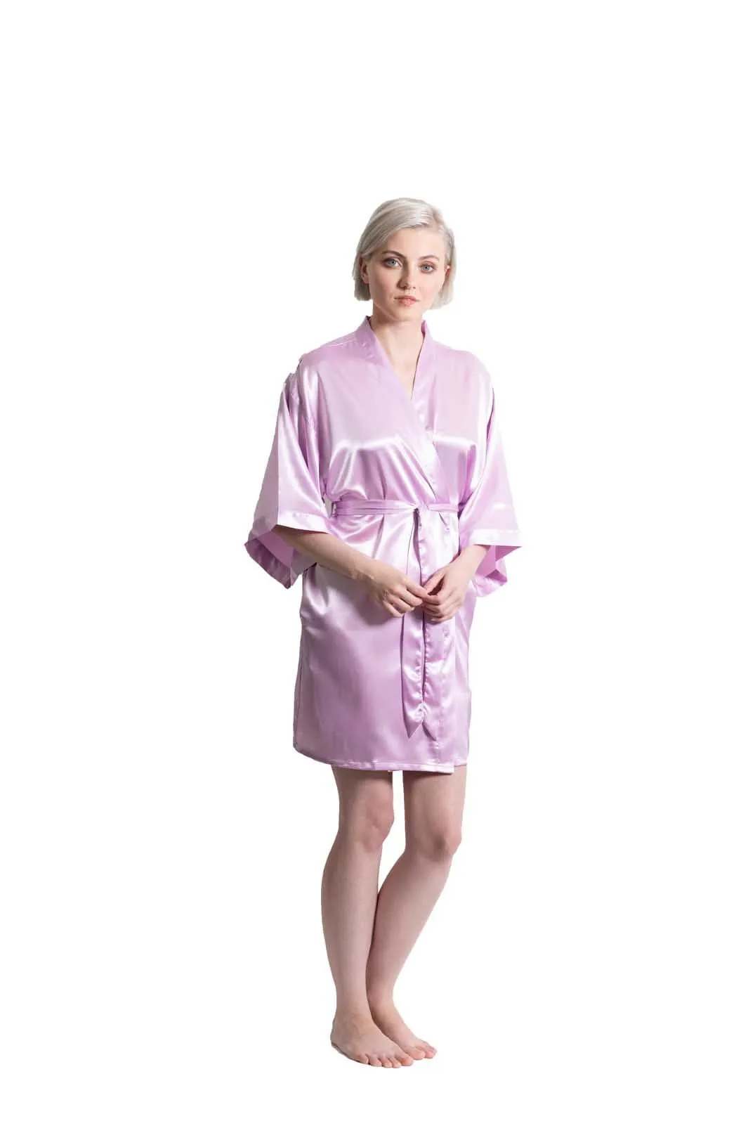 Woman’s Satin Kimono Short Robe, Luxury & Lightweight, Comfortable Robe, (Lavender)