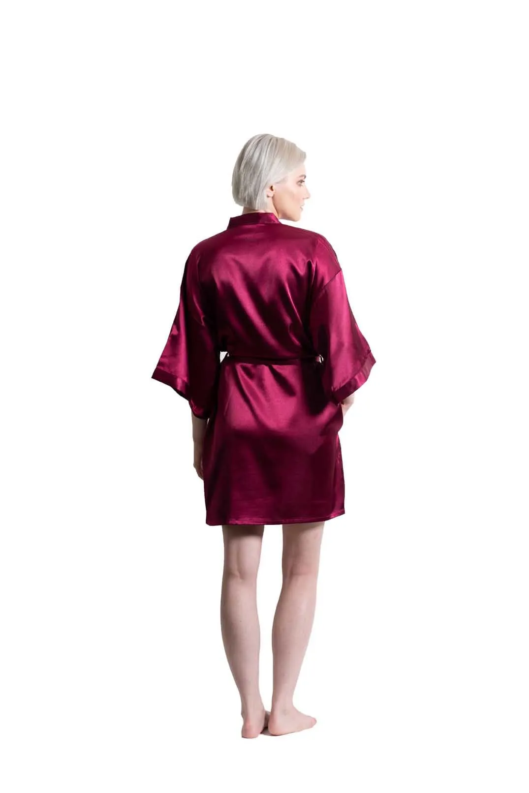 Woman’s Satin Kimono Short Robe, Luxury & Lightweight, Comfortable Robe, (Wine Red)