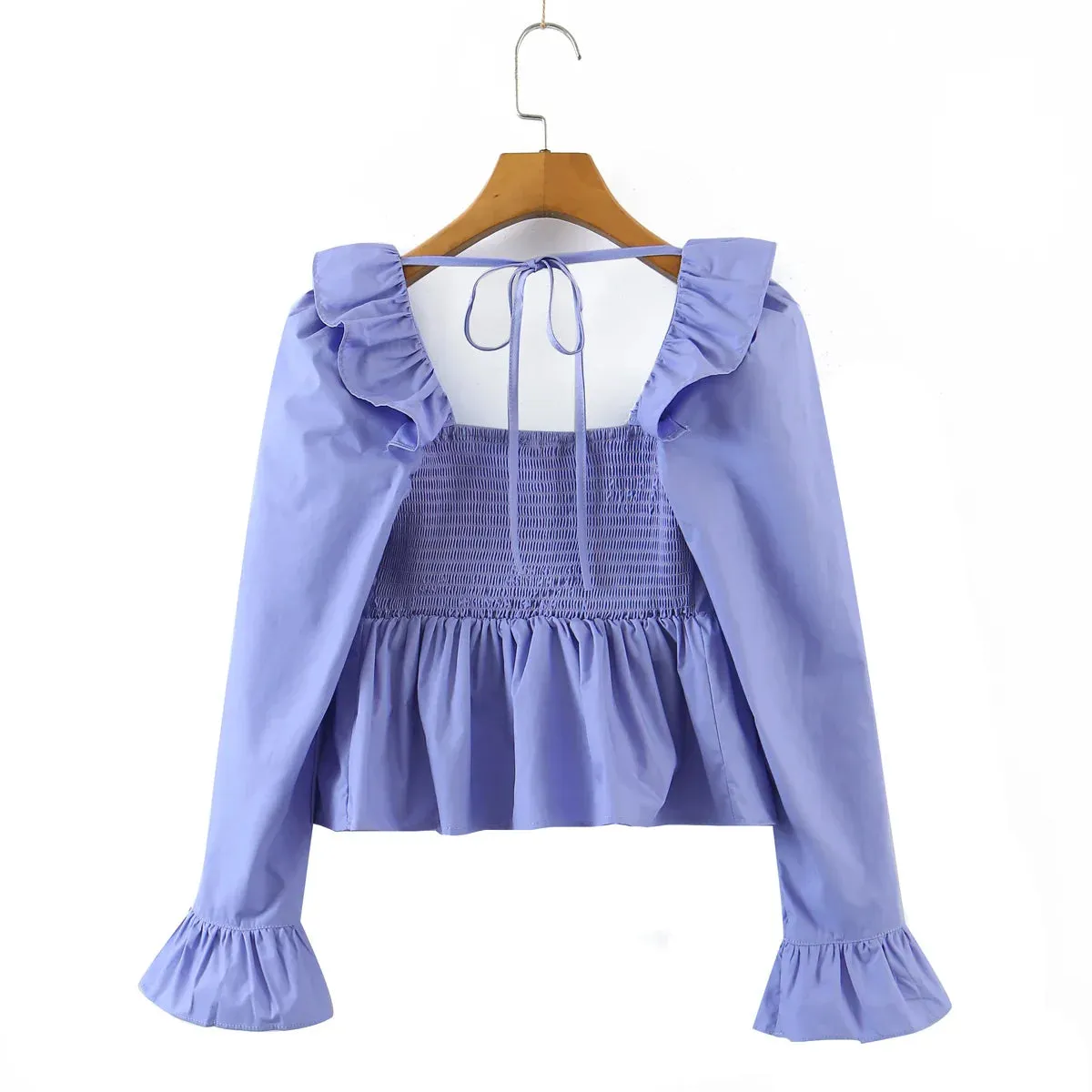 Women Vintage-Inspired Peasant Top - Ruffled Square Neck Blouse