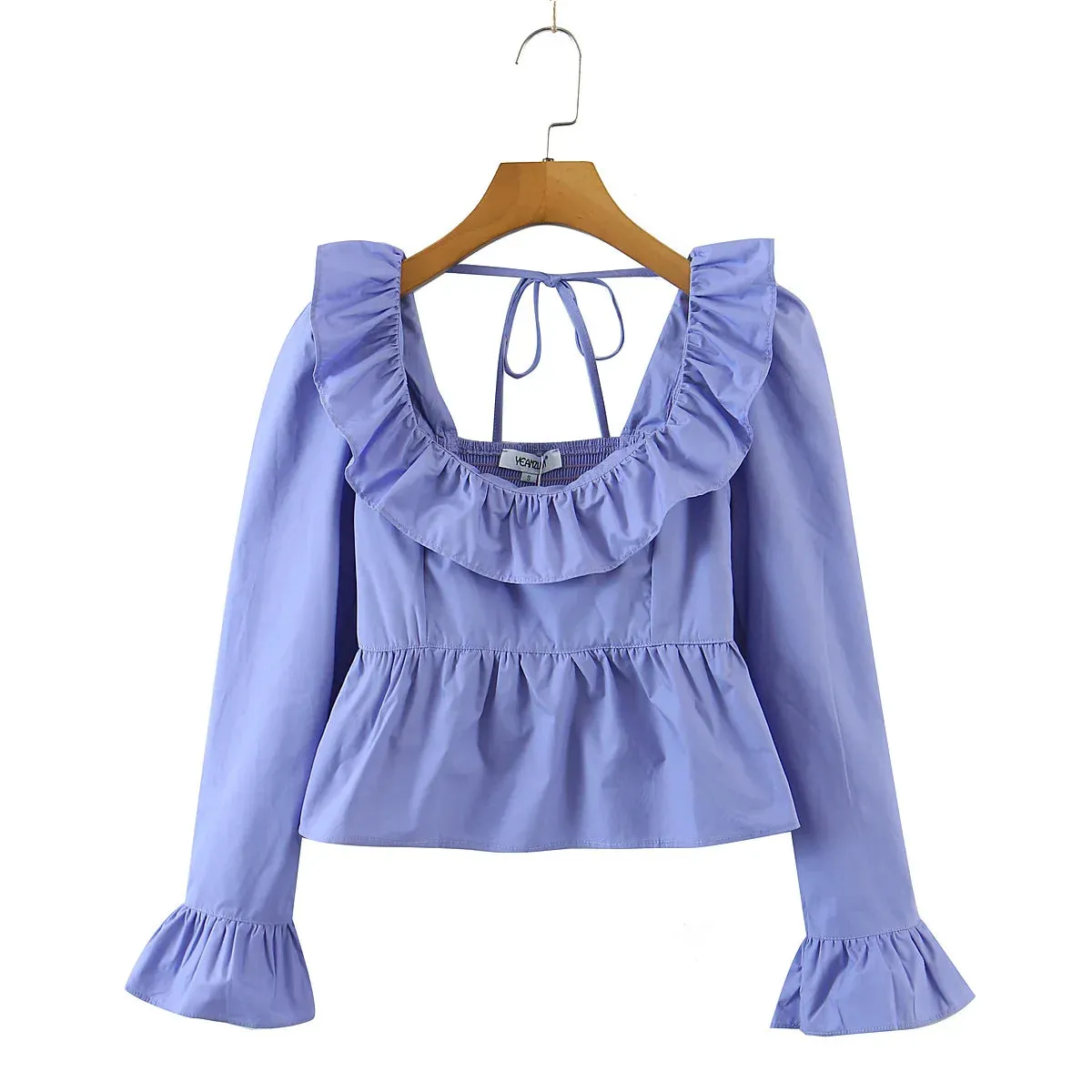 Women Vintage-Inspired Peasant Top - Ruffled Square Neck Blouse