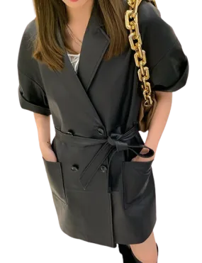 Womens Oaklynn Genuine Lambskin Leather Long Trench Coat