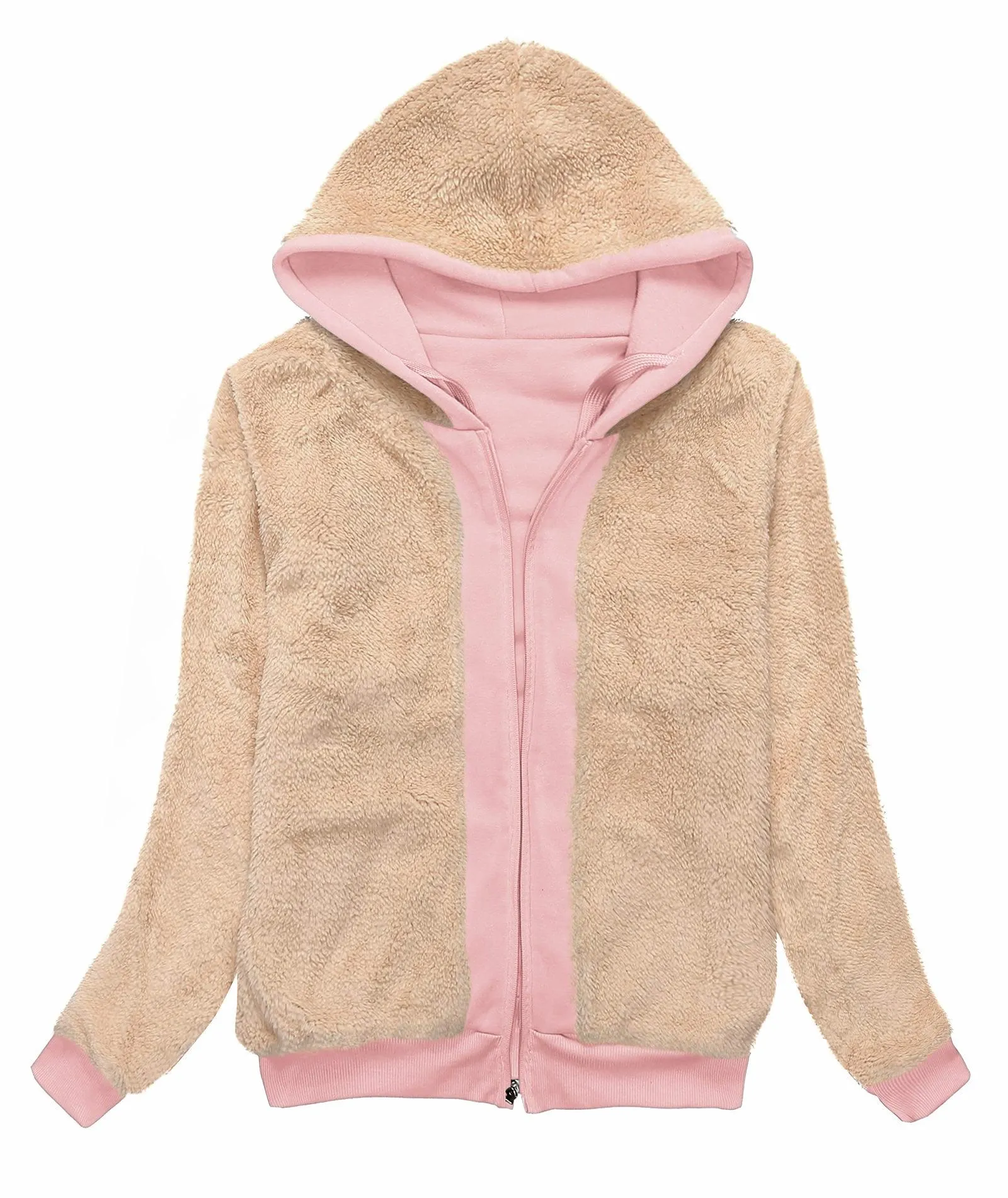 Women's Sherpa Lined Fleece Zip-Up Hoodie-ZPK006050