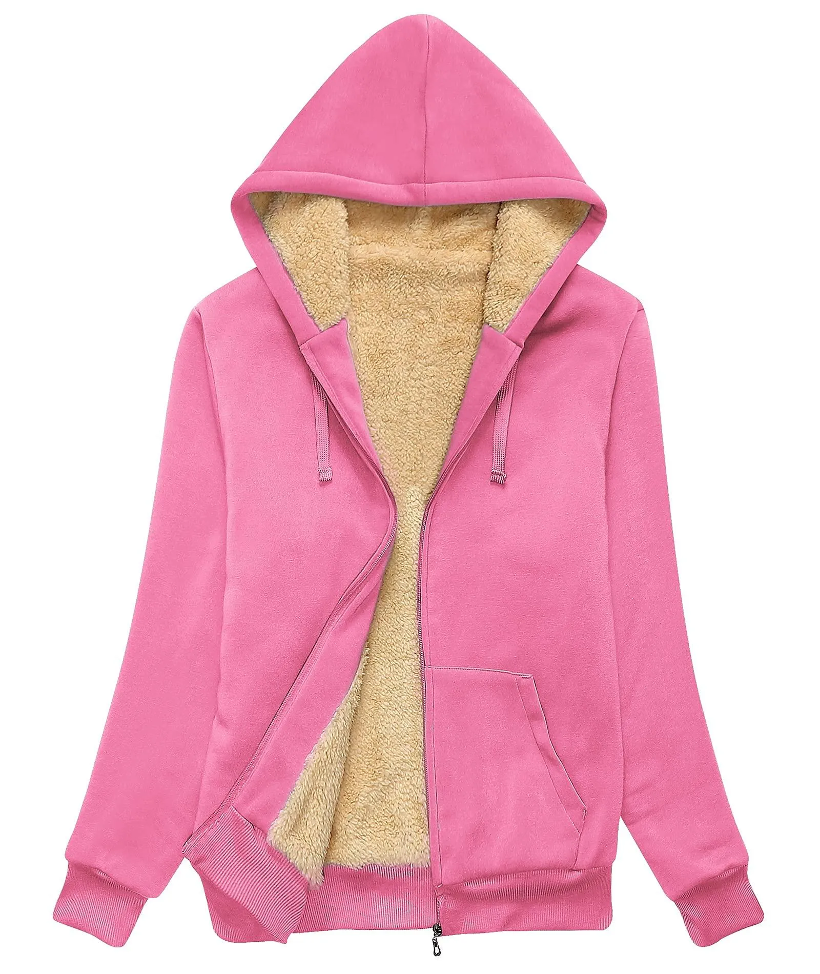 Women's Sherpa Lined Fleece Zip-Up Hoodie-ZPK006050