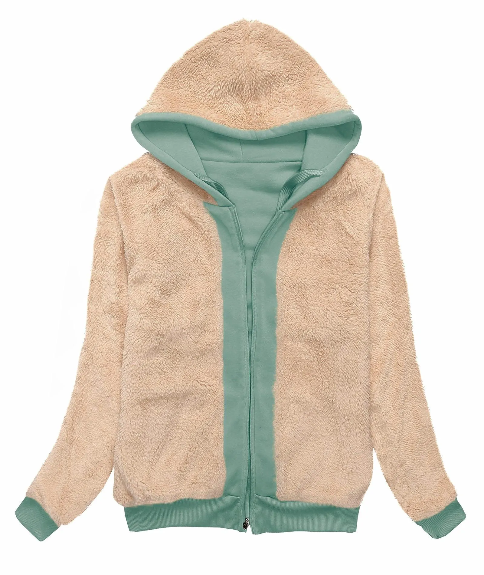 Women's Sherpa Lined Fleece Zip-Up Hoodie-ZPK006050